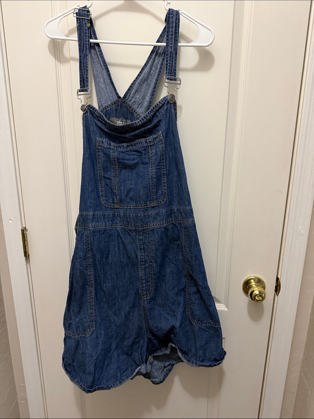 Women’s 22 Dark Wash Denim Bib Overall Shorts Vintage Stretch Plus Size